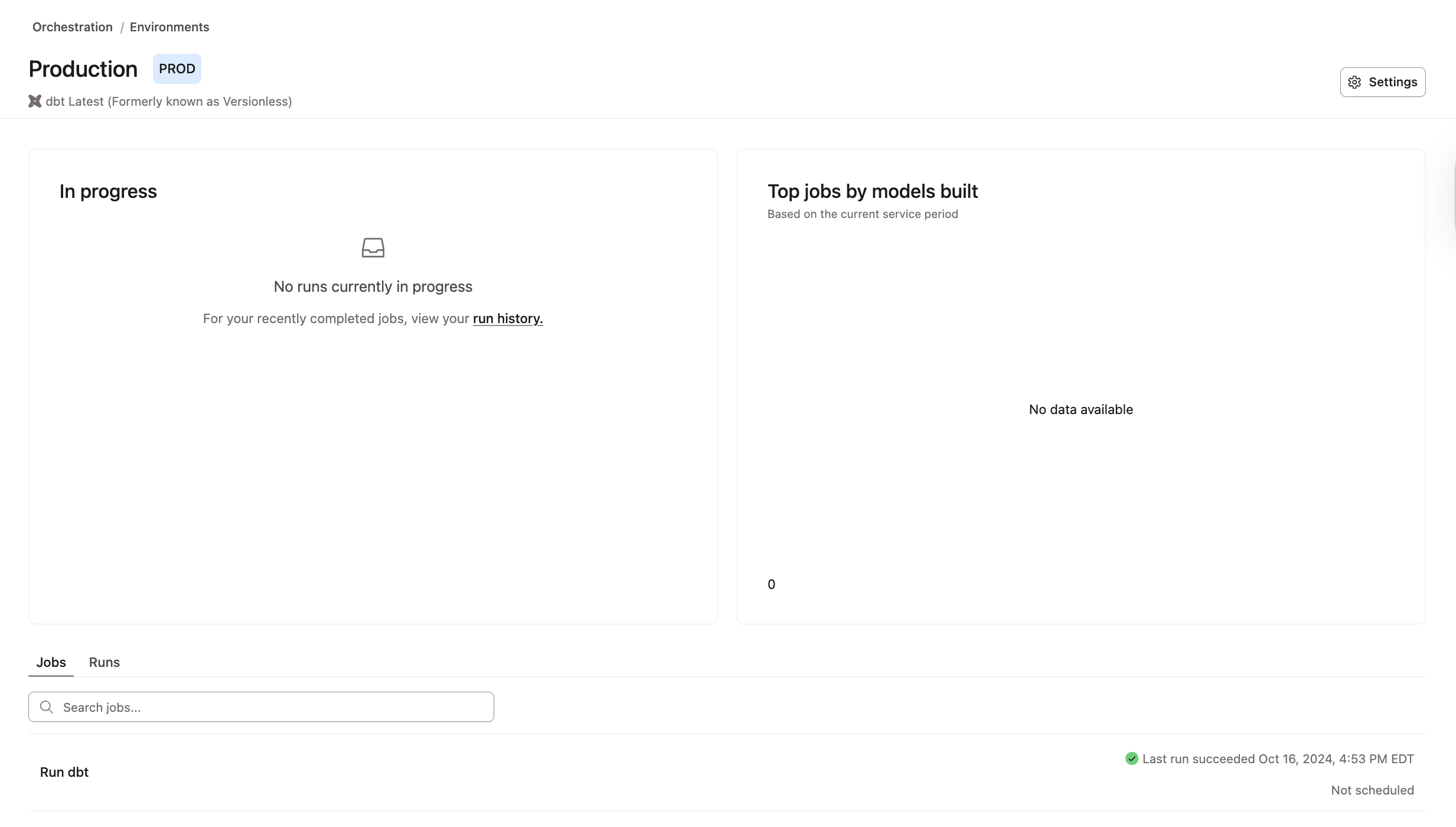 The Production environment landing page with read-only access. The Production environment landing page with read-only access.
